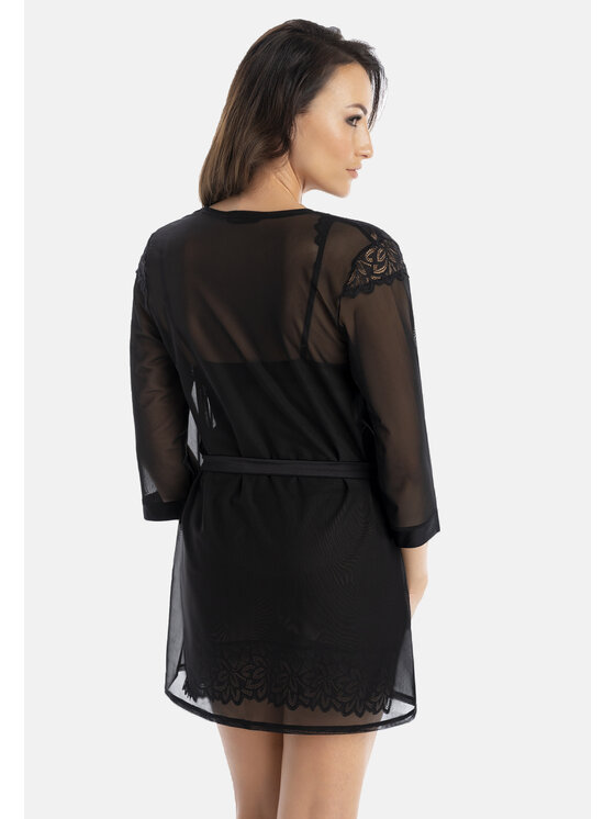 Teyli Teyli Szlafrok damski z koronką Sheery Czarny Standard Fit