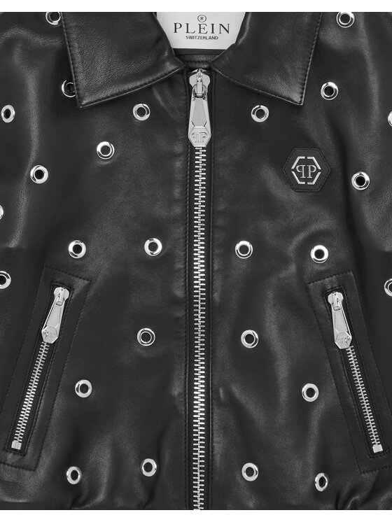 PHILIPP PLEIN PHILIPP PLEIN Kožená bunda 28243 Čierna Comfort Fit