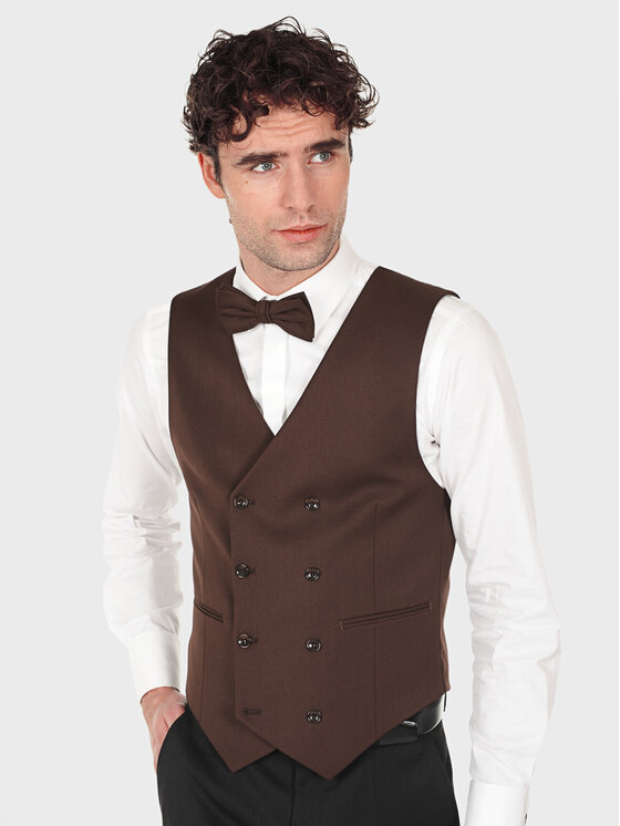 Evenemen Evenemen Kamizelka garniturowa Boston 21 Brązowy Slim Fit