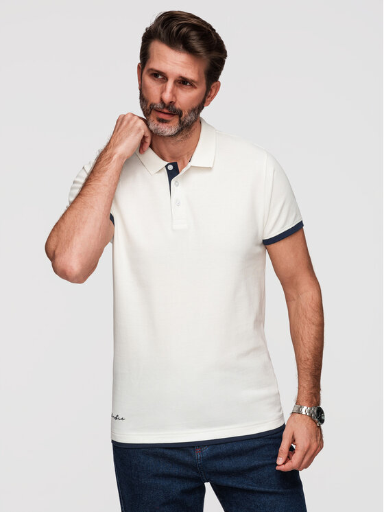 Ombre Ombre Polo OM-POSS-0170 Biały Slim Fit