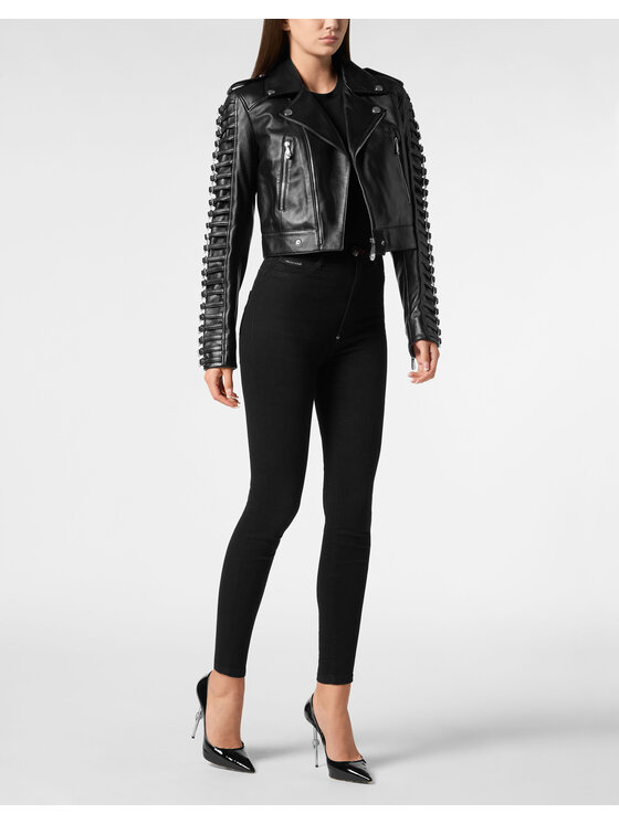 PHILIPP PLEIN PHILIPP PLEIN Kožená bunda 22377 Černá Regular Fit