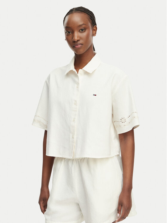 Tommy Jeans Cămașă DW0DW22214 Crem Relaxed Fit