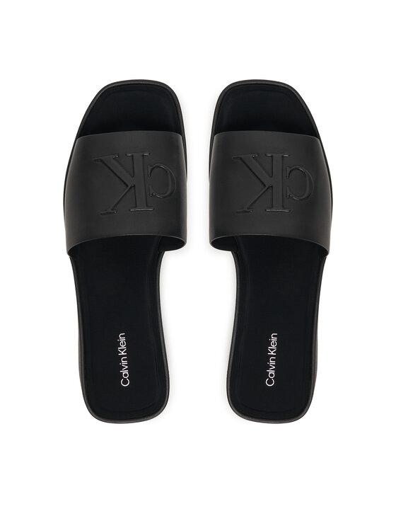 Calvin Klein Calvin Klein Klapki Flatf Sndl Lth Mg HW0HW03026 Czarny