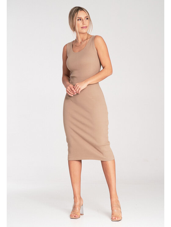 FIGL FIGL Sukienka codzienna M1053 Beżowy Fitted Fit