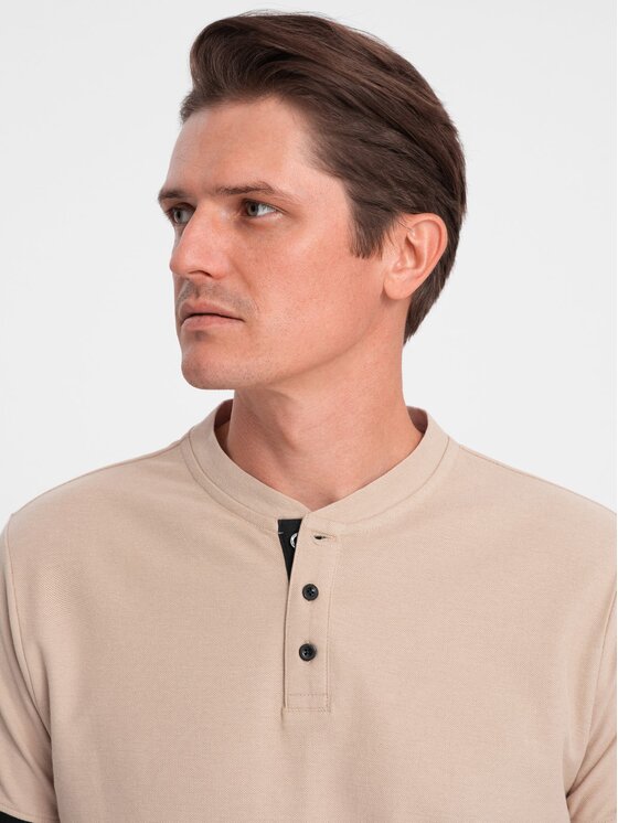Ombre Ombre T-Shirt OM-TSCT-0156 Beżowy Regular Fit