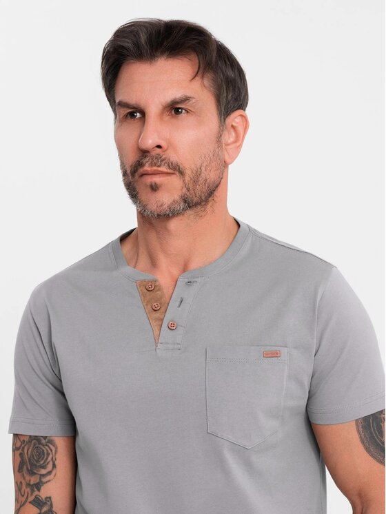 Ombre Ombre T-Shirt OM-TSCT-0206 Szary Regular Fit