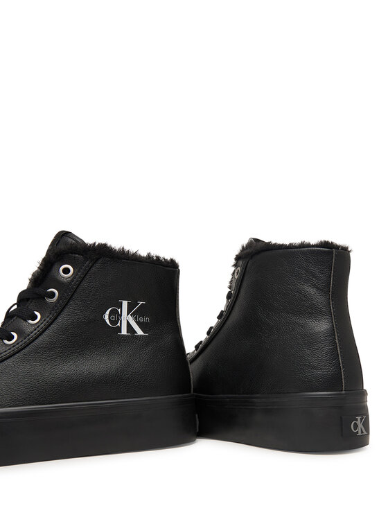 Calvin Klein Calvin Klein Laisvalaikio batai Vulc Flatf Mid Laceup Lth Fur HW0HW03234 Juoda