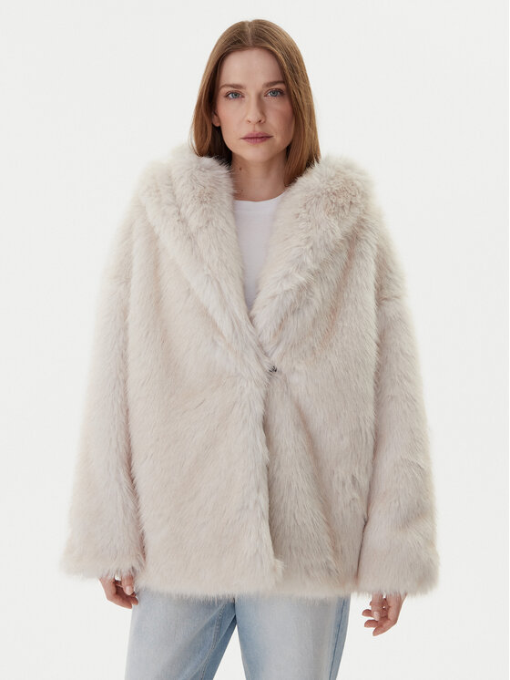 TWINSET TWINSET Кожено палто 252TF2090 Бежов Relaxed Fit