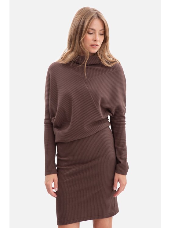BeWear BeWear Sukienka dzianinowa b309 Brązowy Baggy Fit