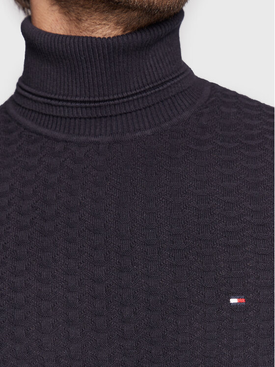 Pull Tommy Hilfiger en coton biologique bleu marine à col