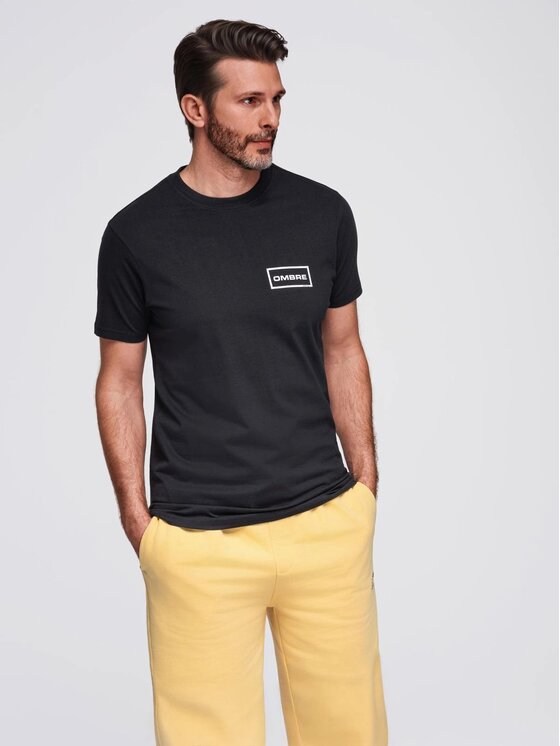 Ombre Ombre T-Shirt OM-TSPT-0231 Czarny Regular Fit