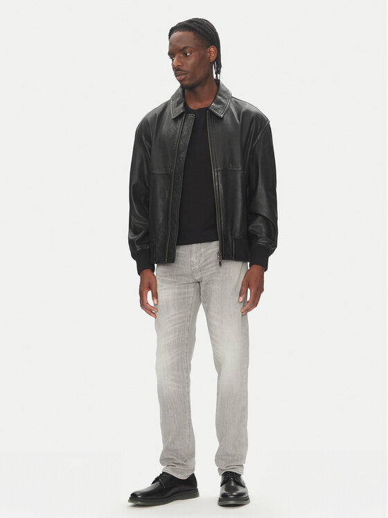 BOSS BOSS Geacă de piele Joberg 50543240 Negru Relaxed Fit