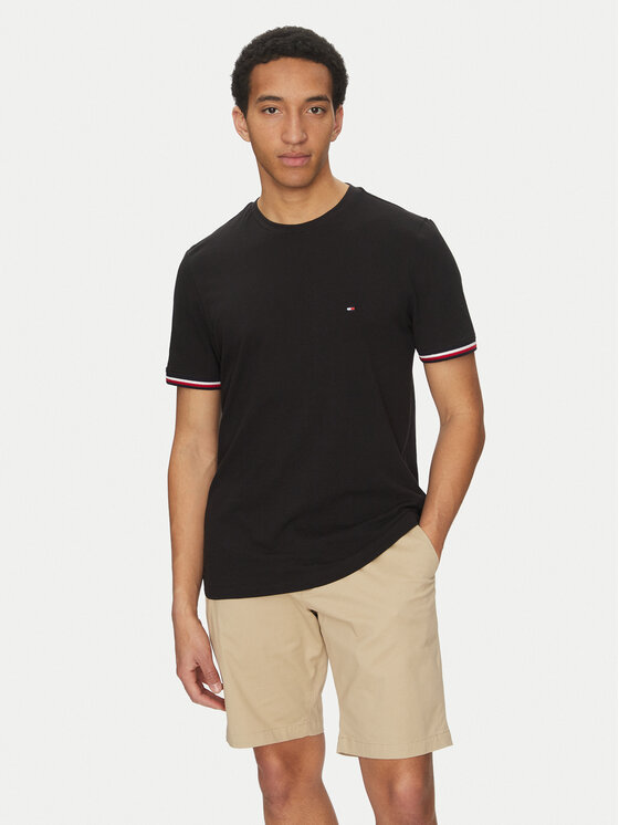 Tommy Hilfiger Tommy Hilfiger Tricou Global Stripe MW0MW38630 Negru Regular Fit
