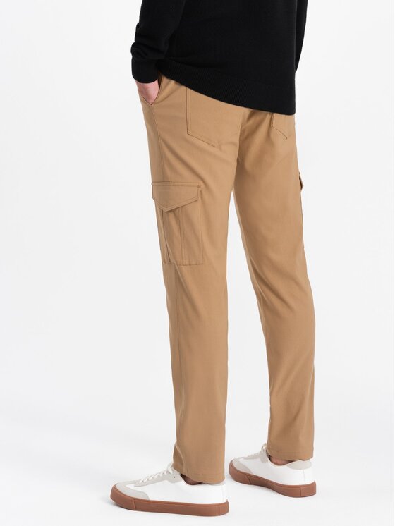 Ombre Ombre Kalhoty z materiálu OM-PACG-0178 Hnědá Regular Fit