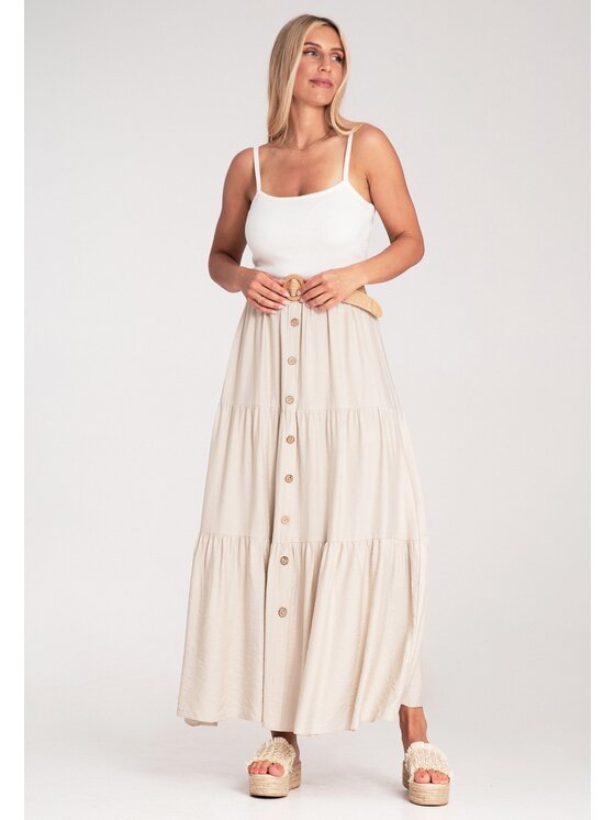 FIGL FIGL Maxi sukňa M1222 Béžová Straight Fit