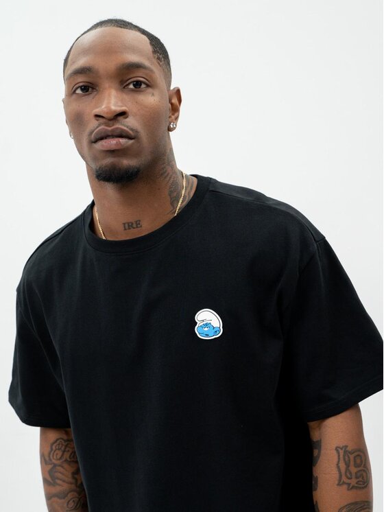 Smerfy Smerfy T-Shirt Koszulka Z Krótkim Rękawem Oversize Męska Czarna Smerfy Smurf Crew XXL Czarny Oversize