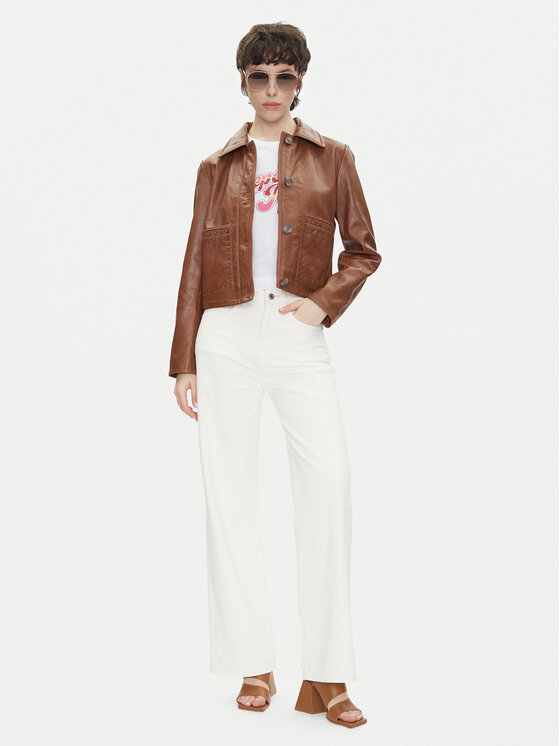 Pepe Jeans Pepe Jeans Usnjena jakna Hillary PL402542 Rjava Regular Fit