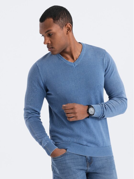 Ombre Ombre Sweter OM-SWOS-0108 Niebieski Fitting Fit