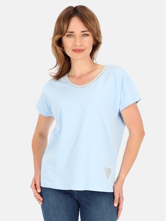 Perso Perso T-Shirt TCE241000F Błękitny Regular Fit