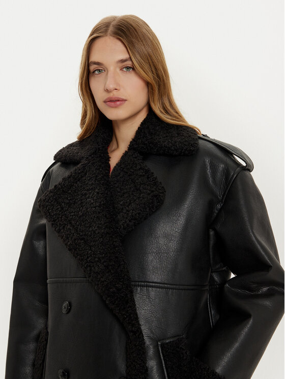 HUGO Hugo Báránybőr kabát Mifara-1 50528786 Fekete Oversize