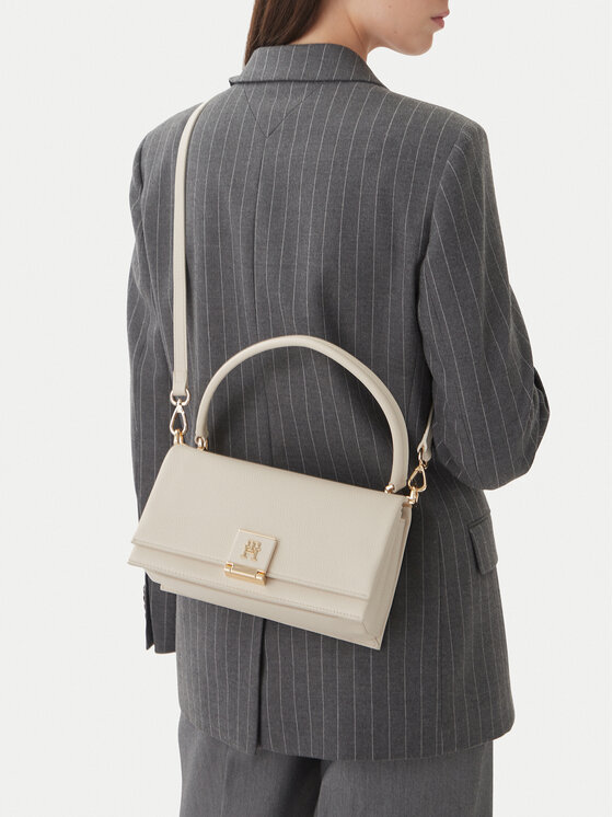 Tommy Hilfiger Tommy Hilfiger Geantă Th Monogram Pebble Grain Crossbody Bag AW0AW17216 Écru
