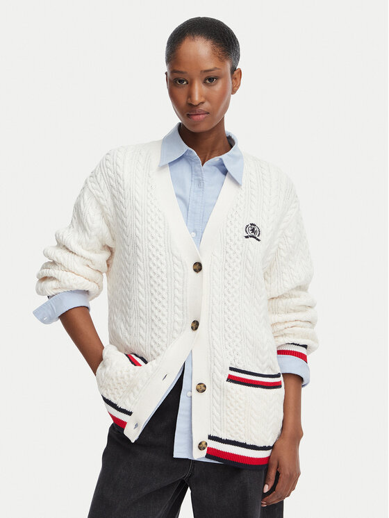 Tommy Jeans Cardigan DW0DW22934 Alb Regular Fit