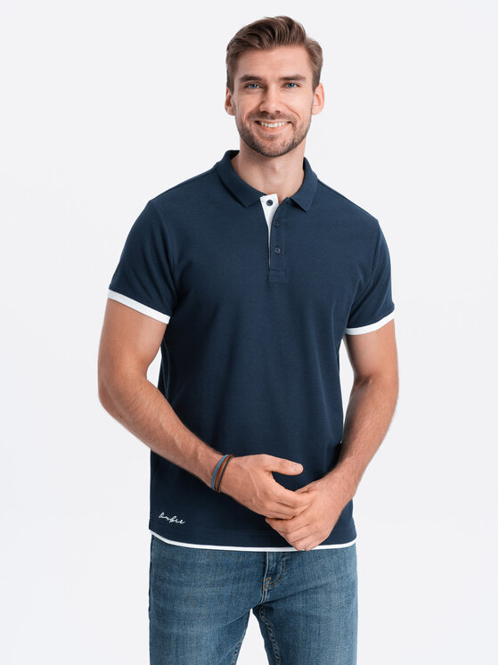 Ombre Ombre Polokošile OM-POSS-0113 Tmavomodrá Fitting Fit
