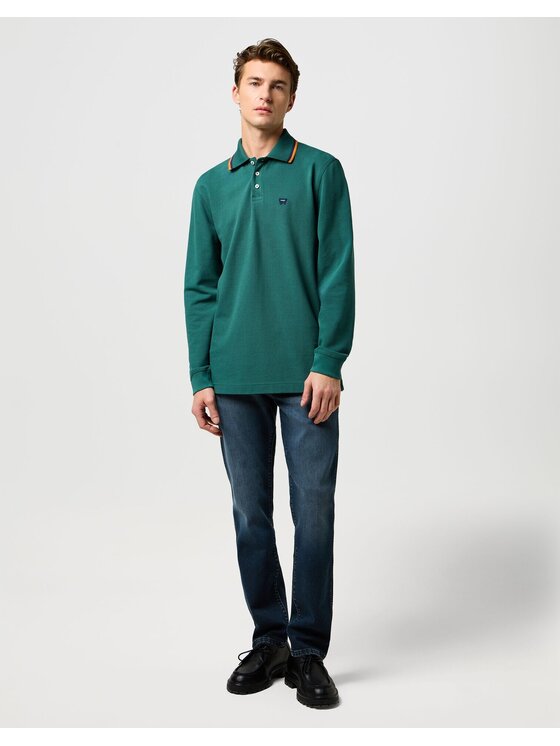 Wrangler Wrangler Longsleeve LS POLO SHIRT Zielony Regular Fit