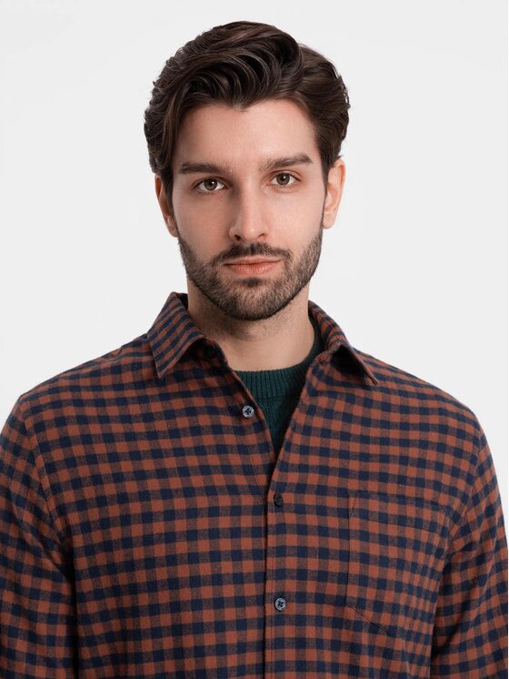 Ombre Ombre Koszula OM-SHCS-0150 Bordowy Regular Fit