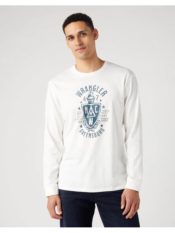 Wrangler Americana Langarm-T-Shirt – 100% Baumwolle, Regular Fit, Mit Vintage-Print