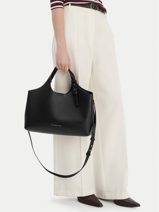 Tommy Hilfiger Tommy Hilfiger Geantă Th Logo Satchel AW0AW18282 Negru
