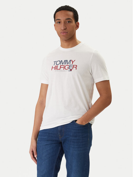 Tommy Hilfiger Tricou Brand Love Big Text MW0MW42369 Alb Regular Fit