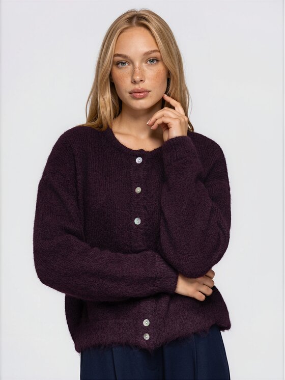 Ombre Ombre Kardigan OW-SW-E0044 Bordó Relaxed Fit