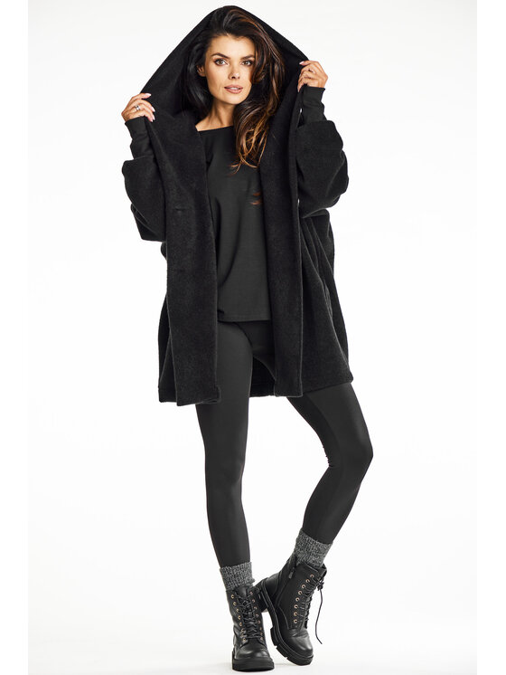 Awama Awama Płaszcz A681 Czarny Basic Fit