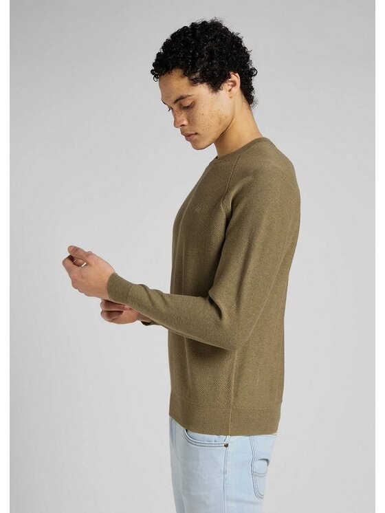 Lee Lee Sweter RAGLAN CREW KNIT Zielony Regular Fit