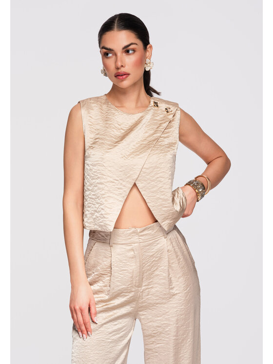 Ombre Ombre Bluzka OW-TS-E0004 Khaki Regular Fit