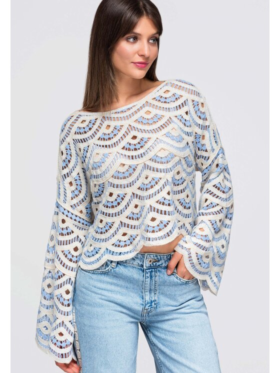 Ombre Ombre Bluzka OW-TS-E0049 Niebieski Loose Fit