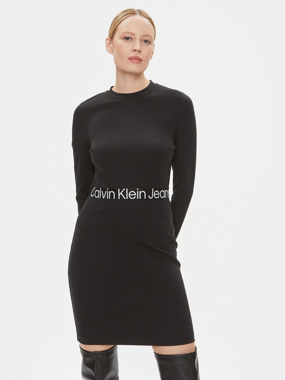 Calvin Klein Jeans Vestito da giorno Logo Elastic J20J222518 Nero Regular Fit, taglia : XXS