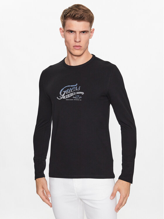 Guess Guess Pikkade varrukatega T-särk M3YI29 J1314 Must Slim Fit