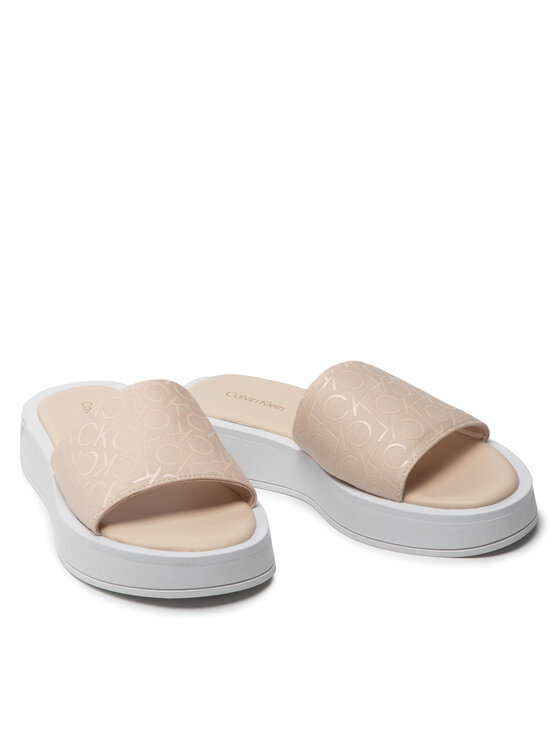 Calvin Klein Calvin Klein Παντόφλες Flatform Slide - Canv Mono HW0HW00893 Μπεζ