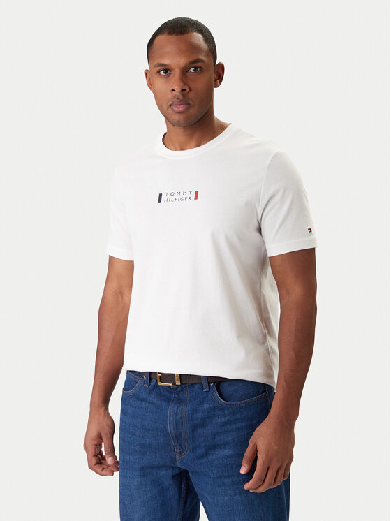 Tommy Hilfiger Tricou Brand Love MW0MW41453 Alb Regular Fit