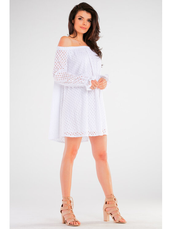 Awama Awama Sukienka letnia A435 Biały Basic Fit