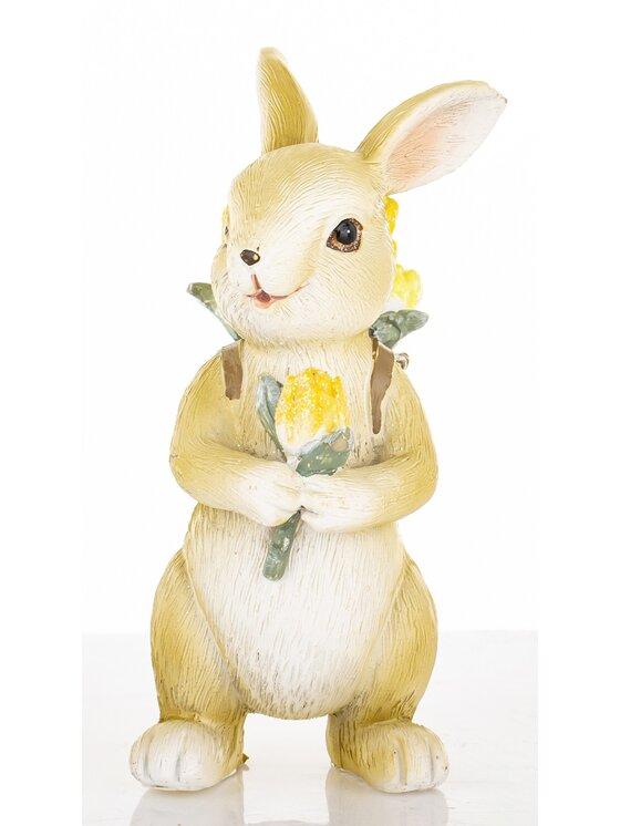 MIAhome MIAhome Figurka króliczek z koszem tulipanów na plecach Beżowy