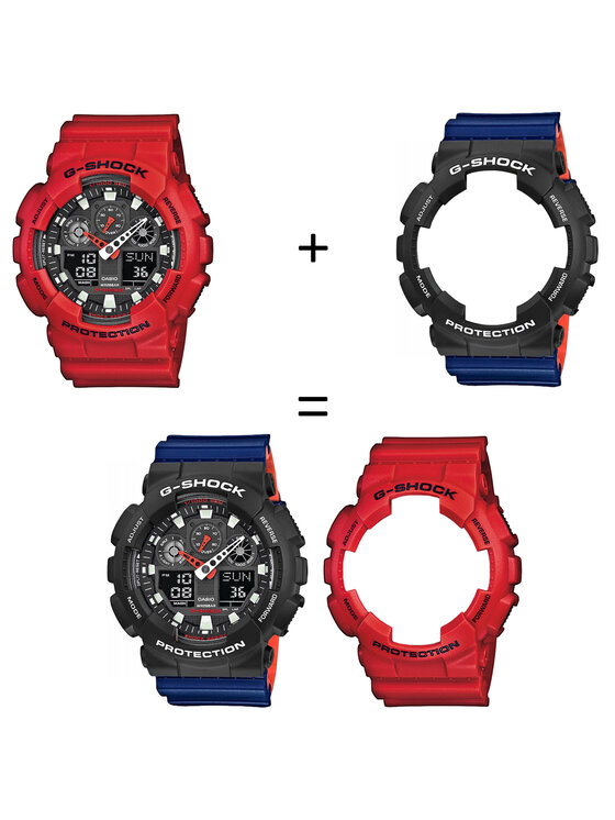 Casio Casio Zegarek SET GA-100B-4AER + BEZEL 10508136 + PASEK 10527467 Czerwony
