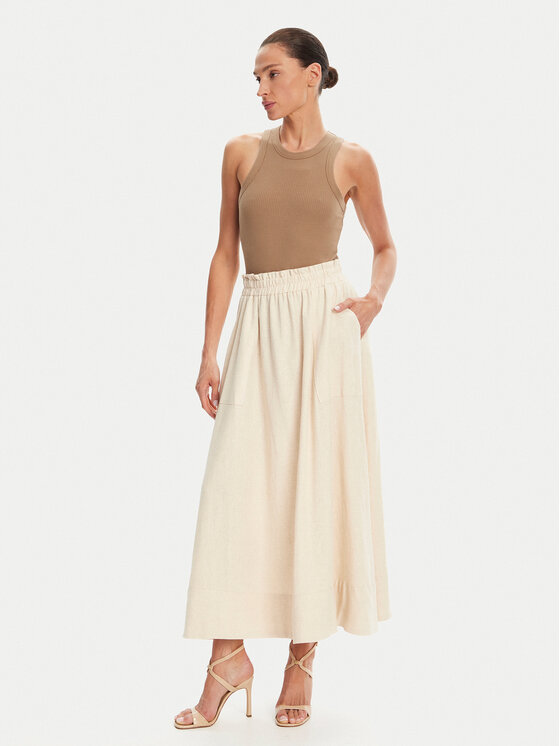 YAS YAS Maxi sukňa Flaxy 26036370 Béžová Regular Fit