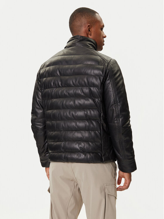 Parajumpers Parajumpers Giacca di pelle Ernie 25WMPMJKLE02 Nero Slim Fit