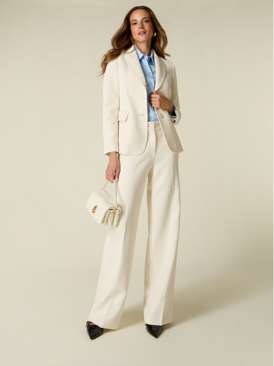 Oltre Oltre Spodnie materiałowe P02LR209930N021 Biały Baggy Fit