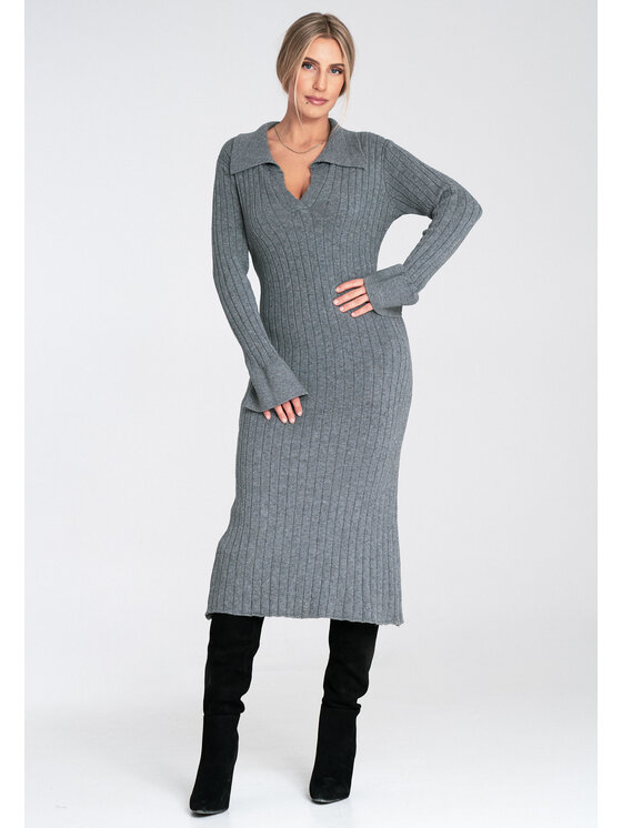 FIGL FIGL Úpletové šaty M1093 Sivá Fitted Fit