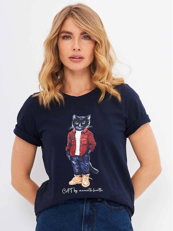 T-Shirt, rozmiar XS, Niebieskie, Printed T-shirt