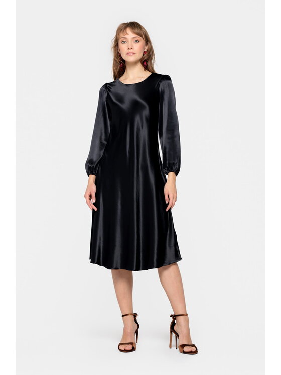 EMOI EMOI Sukienka codzienna Czarna elegancka z satyny Czarny Feminine Fit